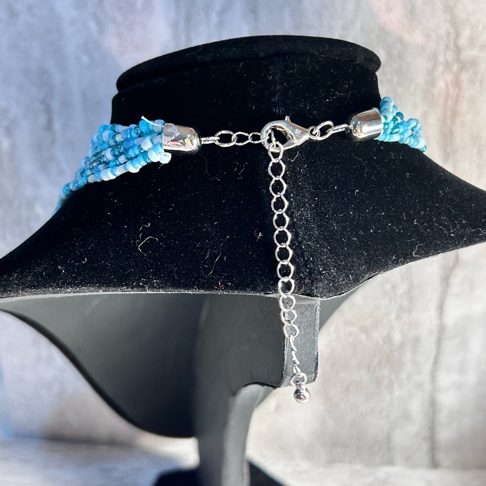 New Necklace Blue Turquoise Beaded Crystal Gem Boho Artsy Classic Statement - Picture 3 of 7